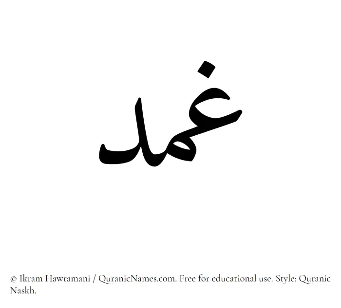 The Muslim name Ghimd written in Quranic naskh script