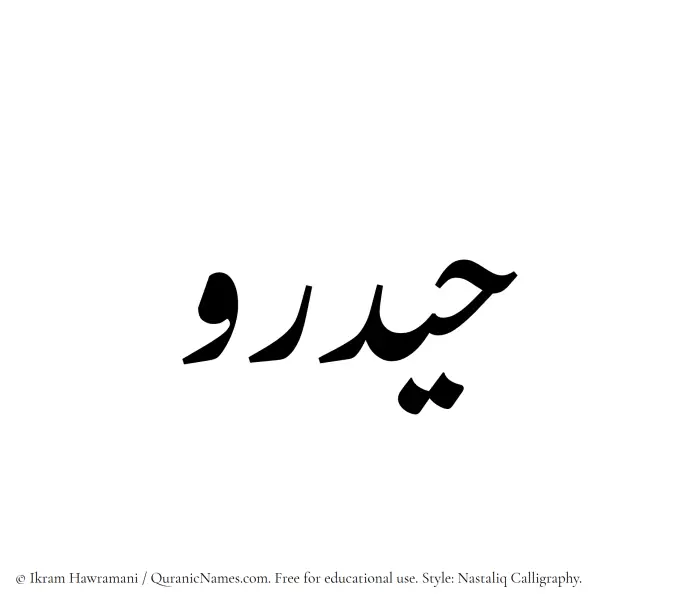The Muslim name word Haidaru written in Nastaliq calligraphic script