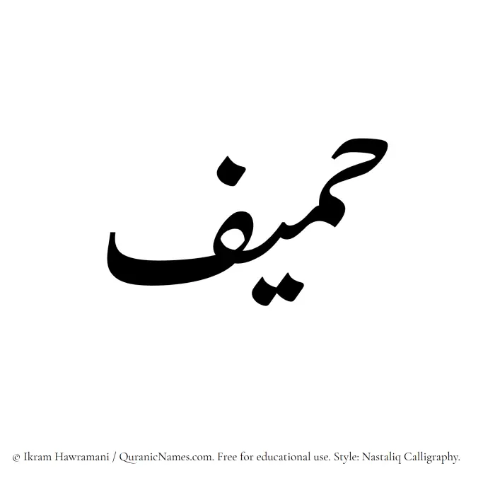 The Muslim name word Hameef written in Nastaliq calligraphic script