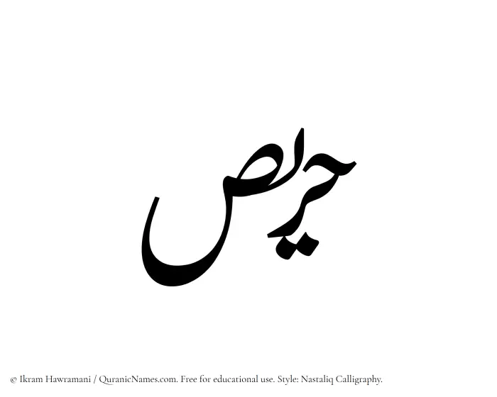 The Muslim name word Harees written in Nastaliq calligraphic script