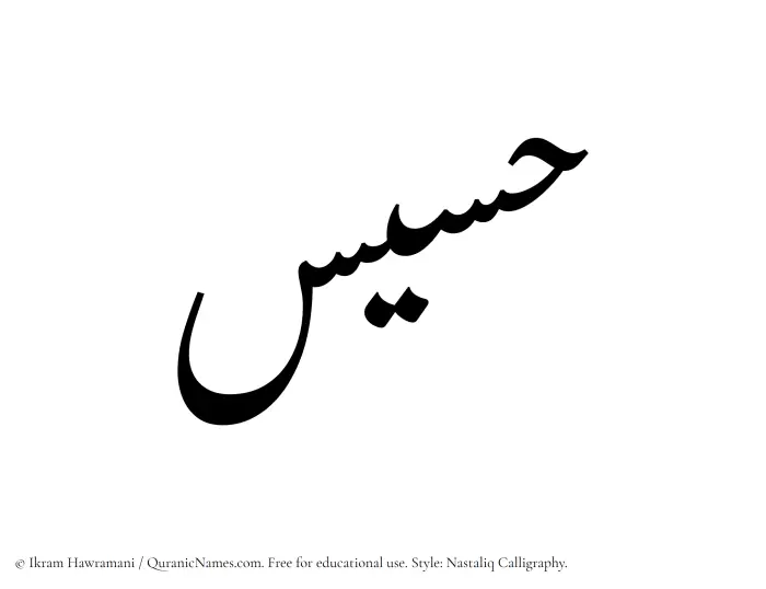 The Muslim name word Hasees written in Nastaliq calligraphic script