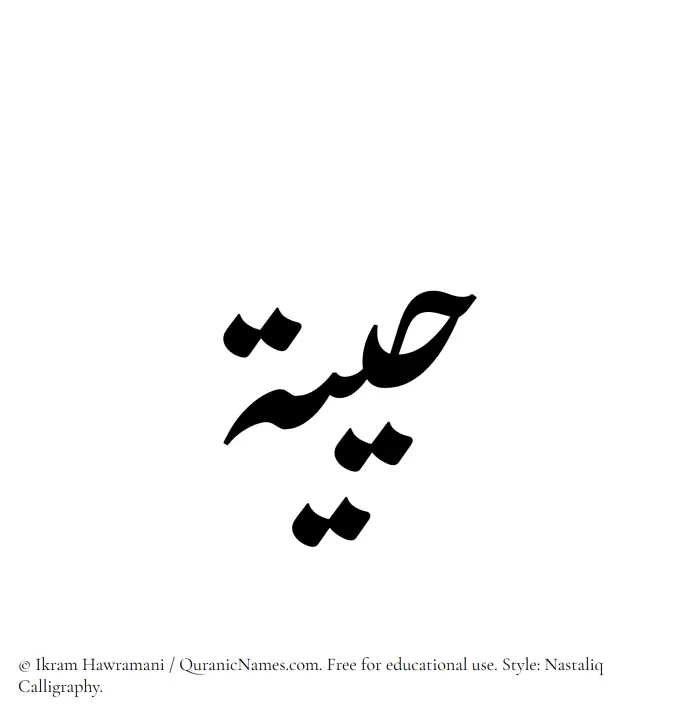 The Muslim name word Hayiyyah written in Nastaliq calligraphic script