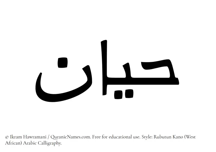 The Muslim name Hayyan written in Rubutun Kano calligraphic script
