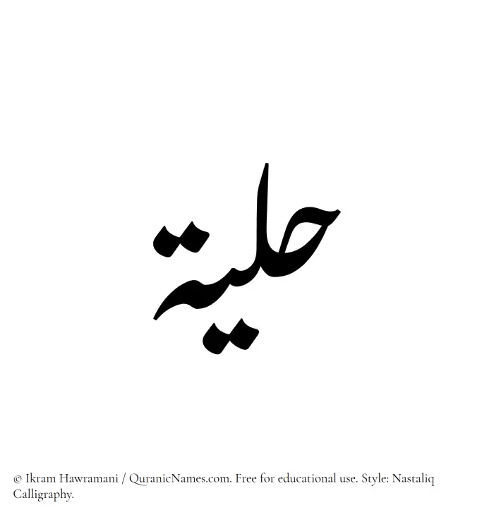 The Muslim name word Hilyah written in Nastaliq calligraphic script