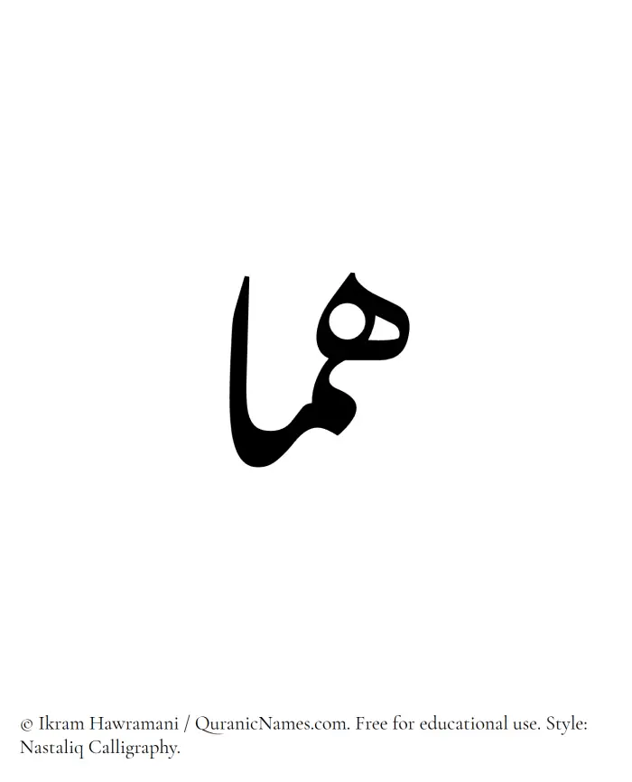 The Muslim name word Huma written in Nastaliq calligraphic script