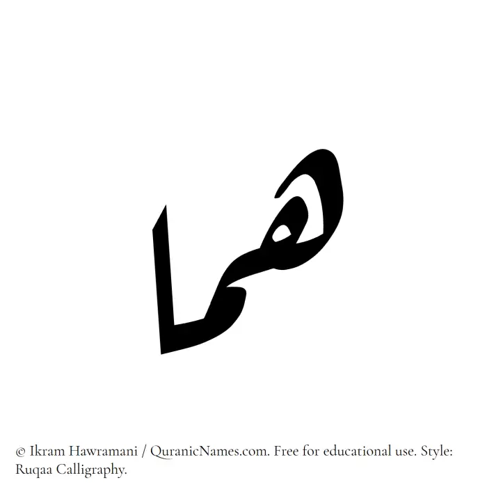 The Muslim name Huma written in Ruqaa calligraphic script