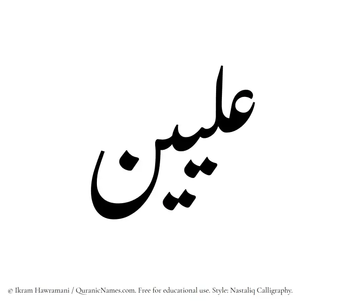 The Muslim name word Illiyeen written in Nastaliq calligraphic script