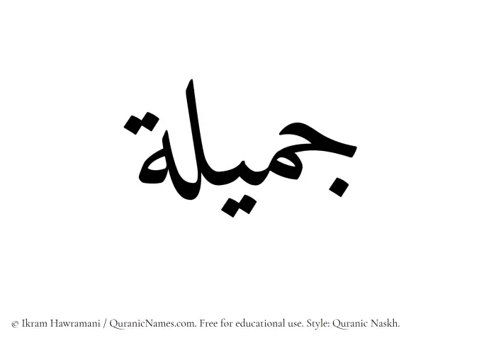 The Muslim name Jamila (Jameelah) written in Quranic naskh script