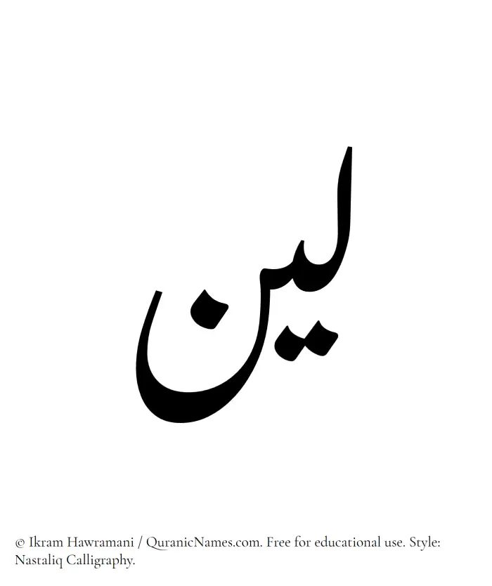 The Muslim name word Layyin written in Nastaliq calligraphic script