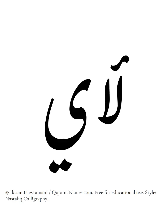The Muslim name word Luay written in Nastaliq calligraphic script