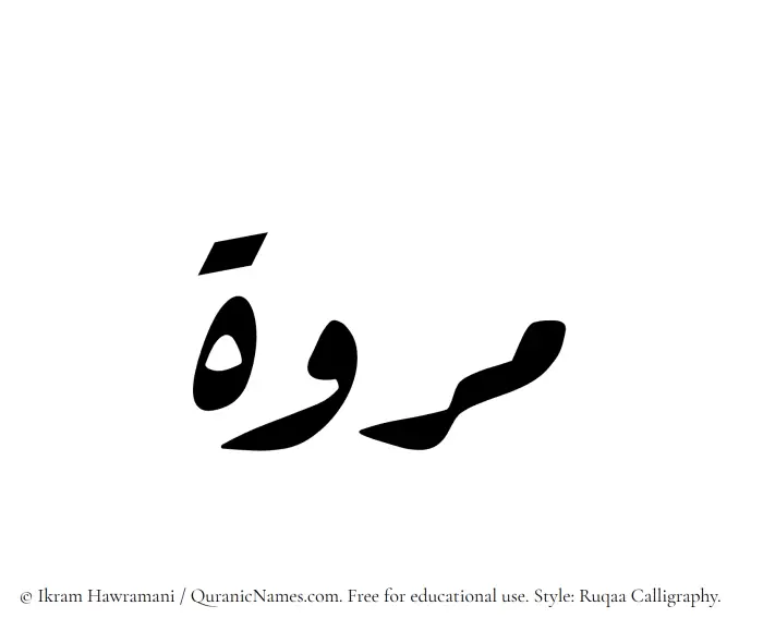 The Muslim name Marwa written in Ruqaa calligraphic script