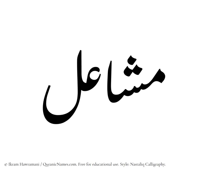 The Muslim name word Mashael written in Nastaliq calligraphic script