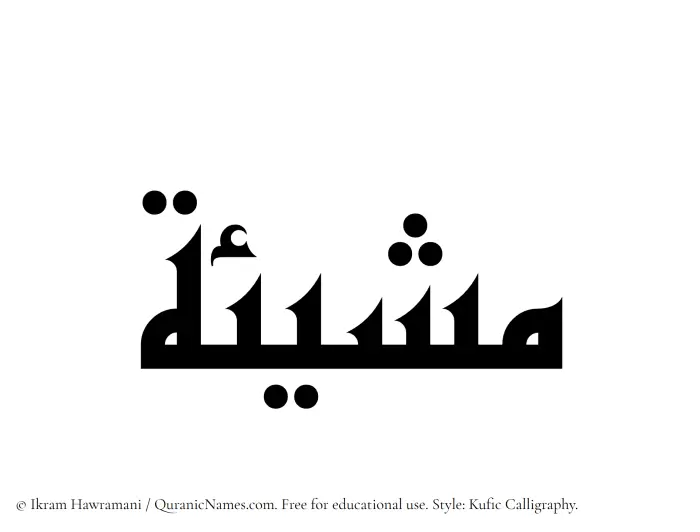 The Muslim name Mashiyat written in Kufi/Kufic calligraphic script