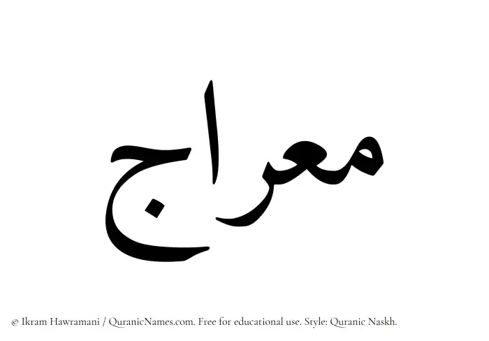 The Muslim name Miraj written in Quranic naskh script
