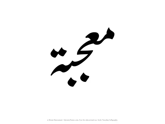 The Muslim name word Moujibah written in Nastaliq calligraphic script