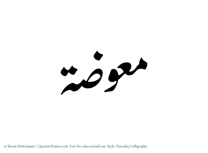 The Muslim name word Muawwizah written in Nastaliq calligraphic script