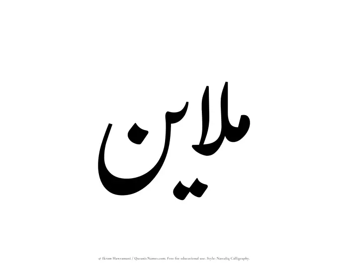 The Muslim name word Mulayin written in Nastaliq calligraphic script