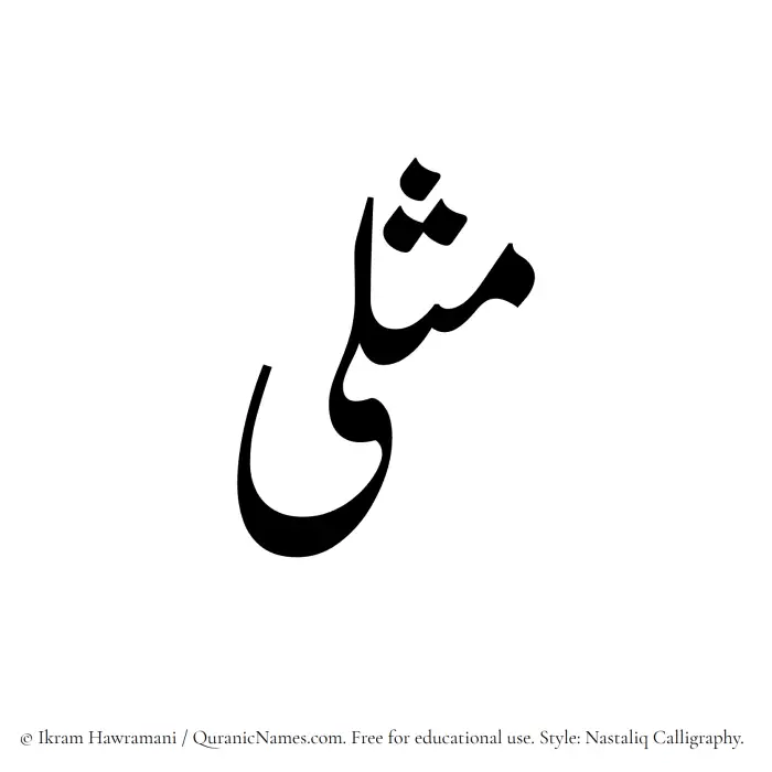The Muslim name word Muthlaa written in Nastaliq calligraphic script
