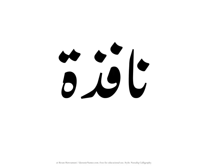 The Muslim name word Nafizah written in Nastaliq calligraphic script