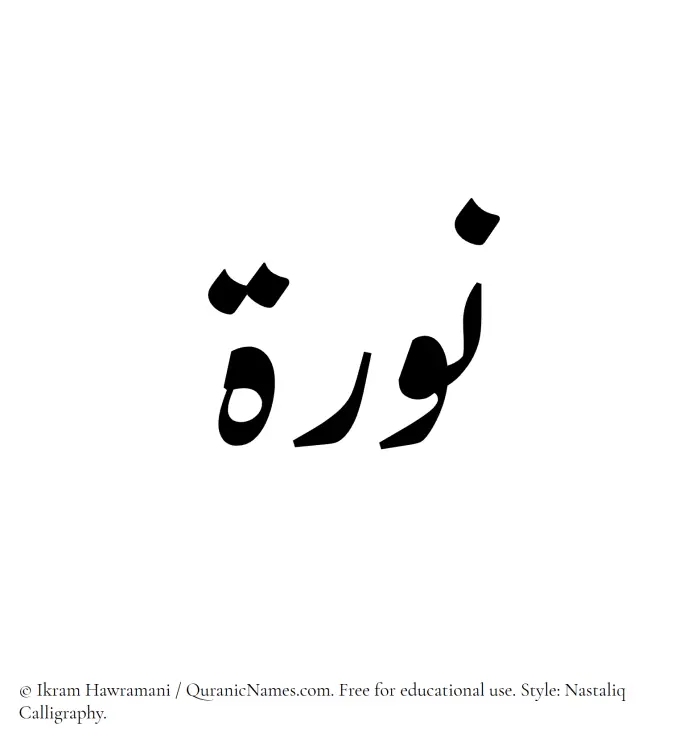 The Muslim name word Nura written in Nastaliq calligraphic script