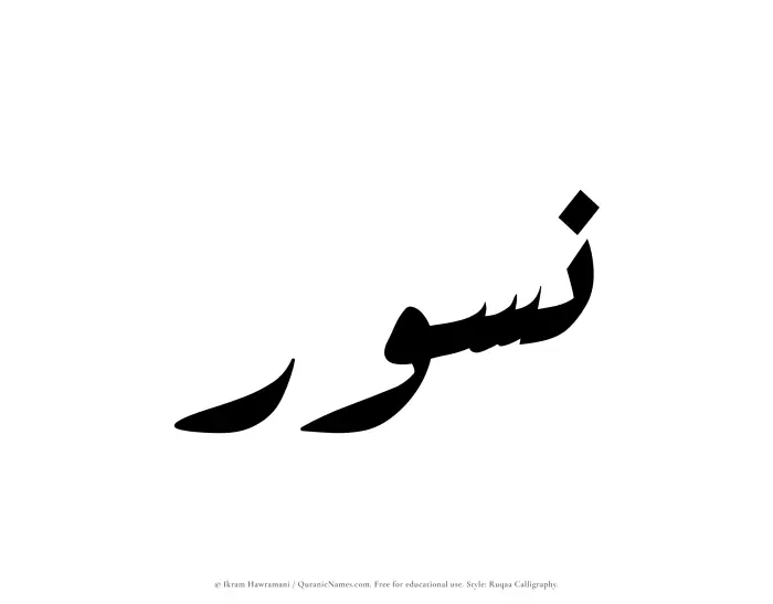 The Muslim name Nusur written in Ruqaa calligraphic script