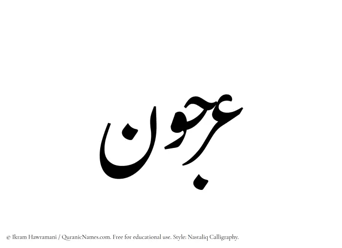 The Muslim name word Orjun written in Nastaliq calligraphic script