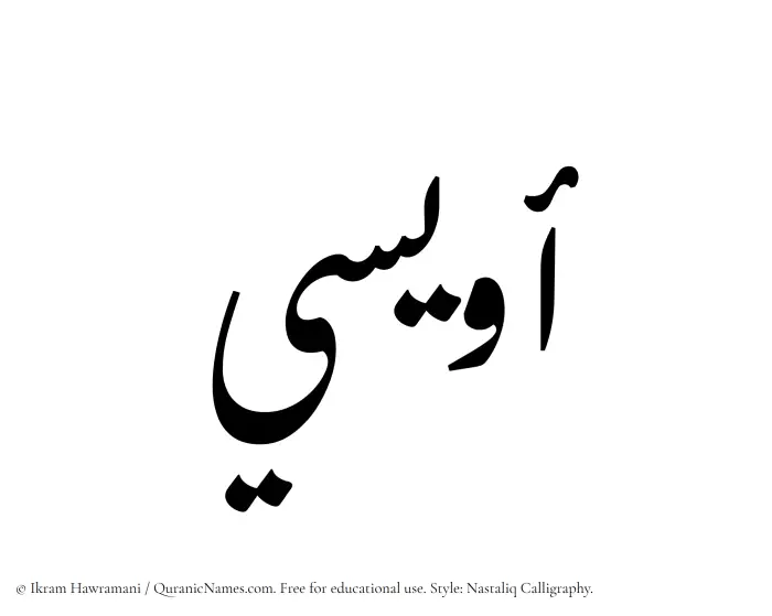 The Muslim name word Owaisi written in Nastaliq calligraphic script