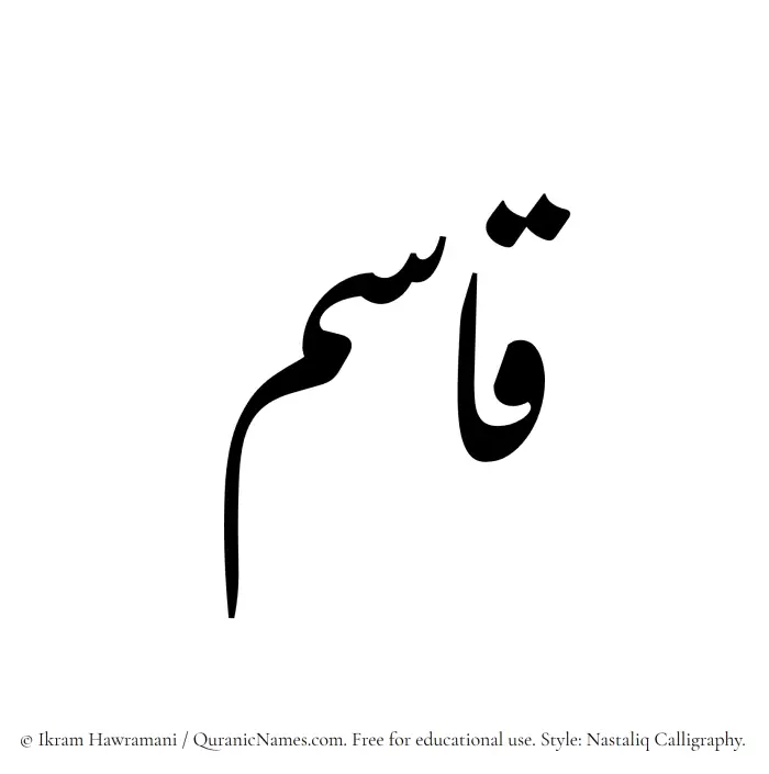 The Muslim name word Qasim written in Nastaliq calligraphic script