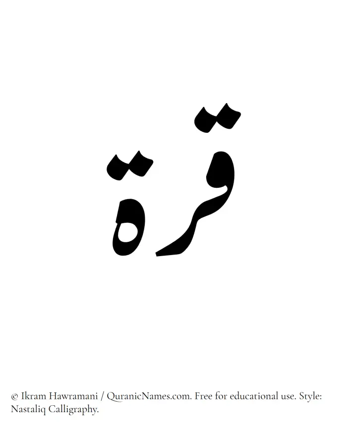 The Muslim name word Qurrah written in Nastaliq calligraphic script