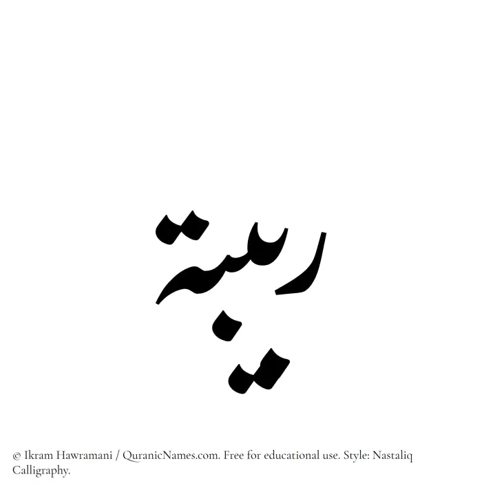 The Muslim name word Rabeeba written in Nastaliq calligraphic script