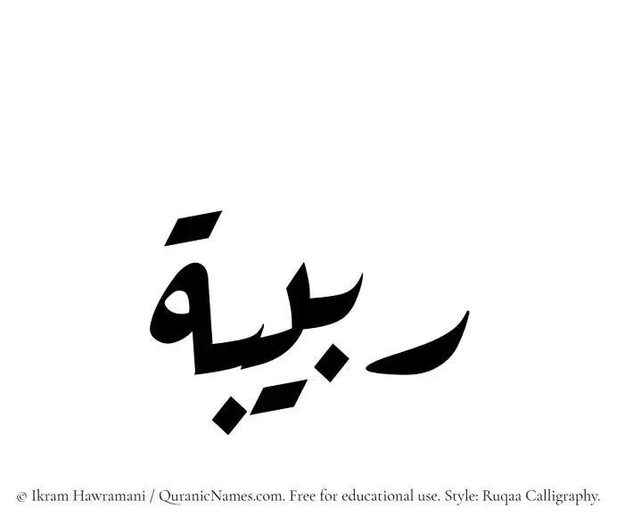 The Muslim name Rabeeba written in Ruqaa calligraphic script