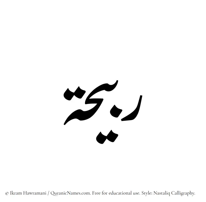 The Muslim name word Rabeehah written in Nastaliq calligraphic script