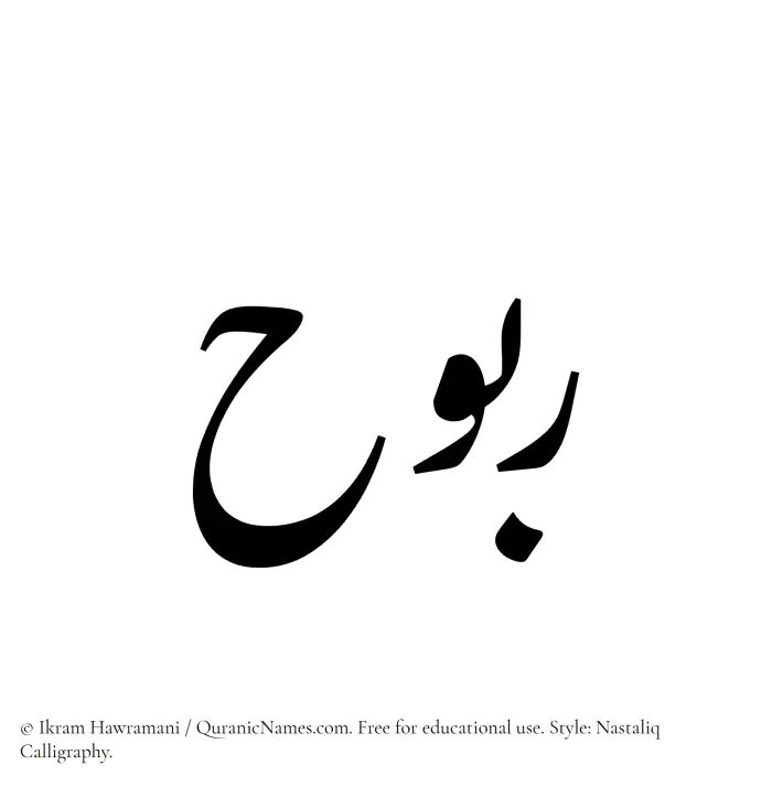 The Muslim name word Rabooh written in Nastaliq calligraphic script