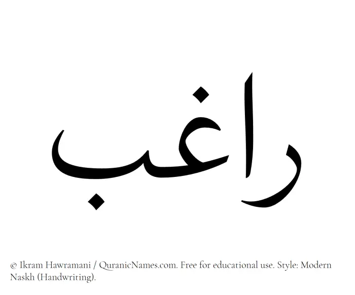 The Muslim name Raghib written in naskh script