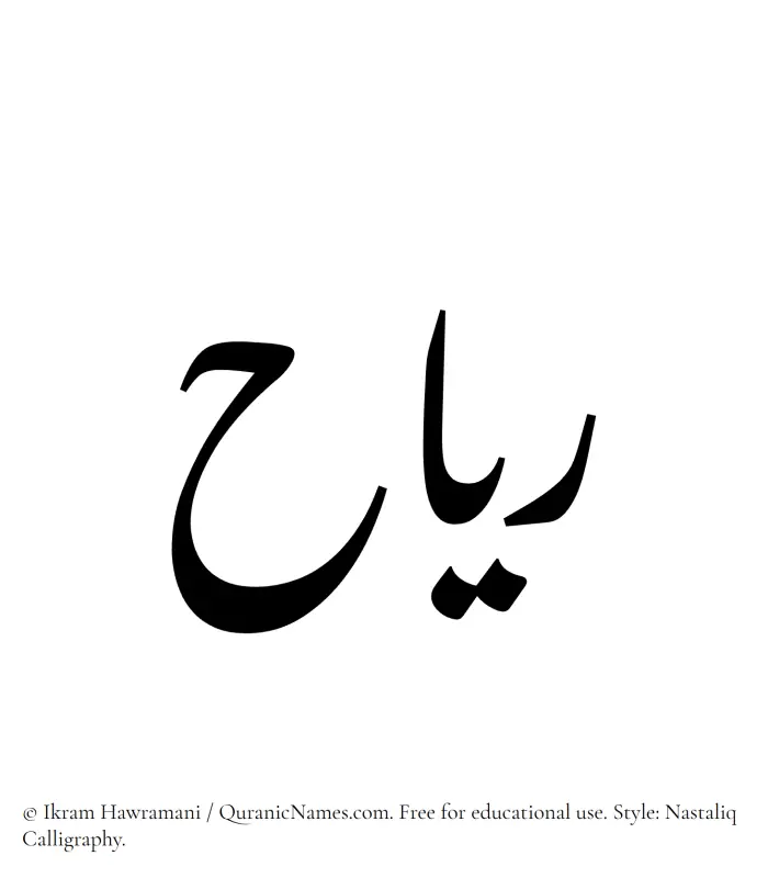 The Muslim name word Reyah written in Nastaliq calligraphic script
