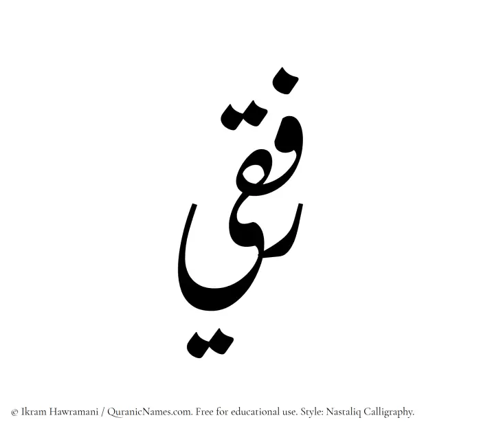 The Muslim name word Rifqi written in Nastaliq calligraphic script