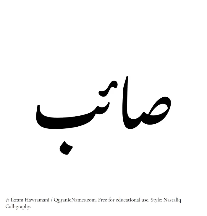The Muslim name word Saaeb written in Nastaliq calligraphic script