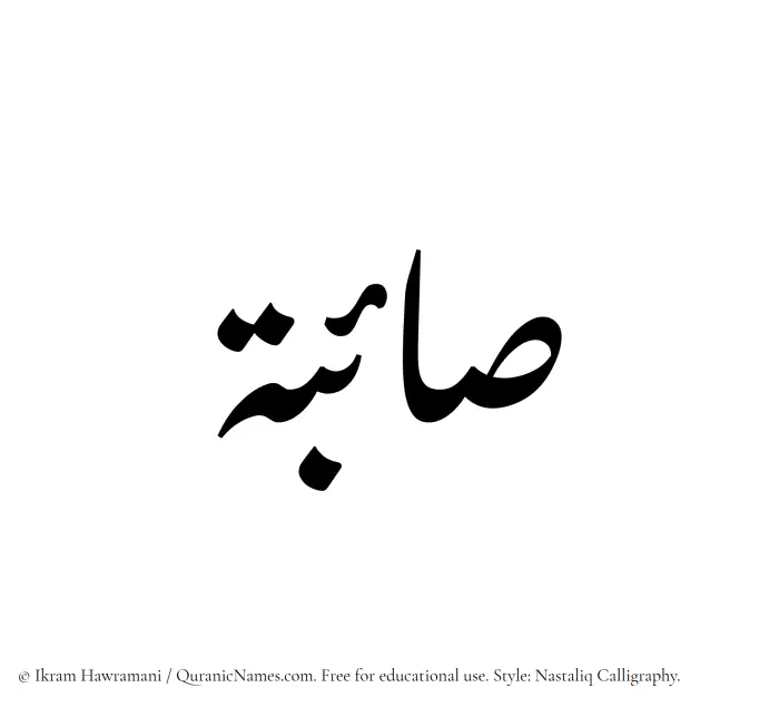 The Muslim name word Saaebah written in Nastaliq calligraphic script