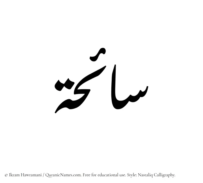 The Muslim name word Saaiha written in Nastaliq calligraphic script