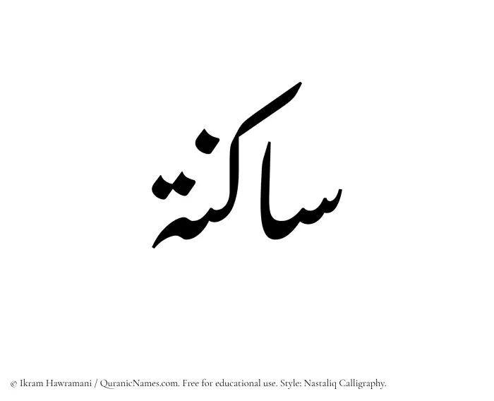 The Muslim name word Saakinah written in Nastaliq calligraphic script