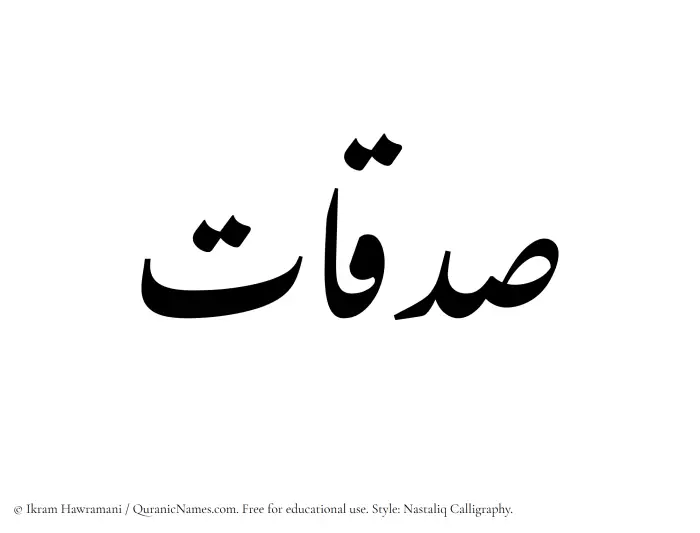 The Muslim name word Sadaqaat written in Nastaliq calligraphic script