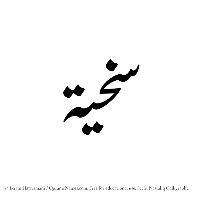 The Muslim name word Sakhiyyah written in Nastaliq calligraphic script