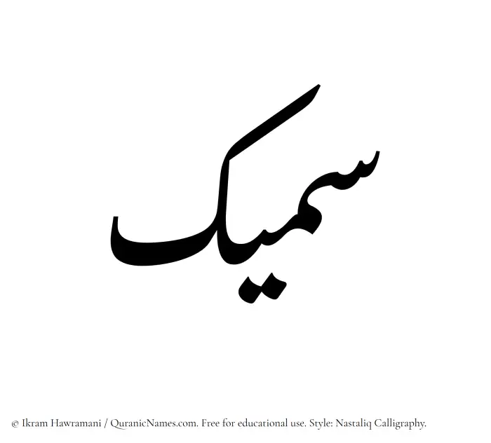 The Muslim name word Sameek written in Nastaliq calligraphic script
