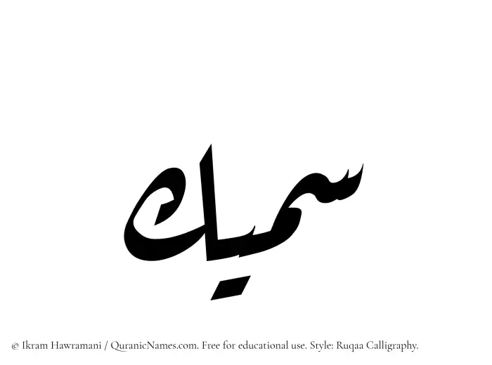 The Muslim name Sameek written in Ruqaa calligraphic script