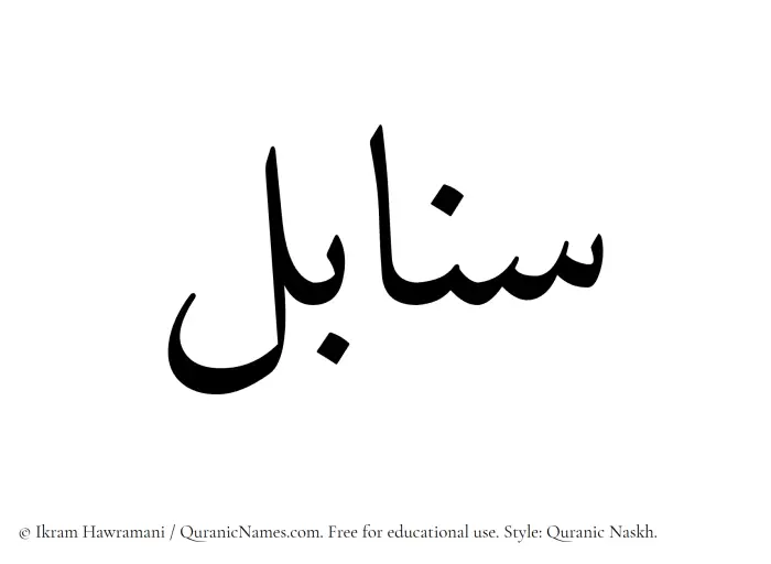 The Muslim name Sanabel written in Quranic naskh script