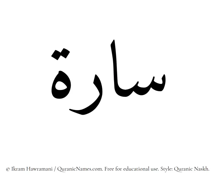 The Muslim name Sarah written in Quranic naskh script