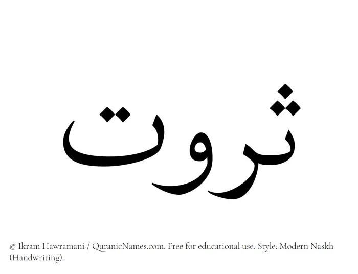 The Muslim name Sarwat written in naskh script