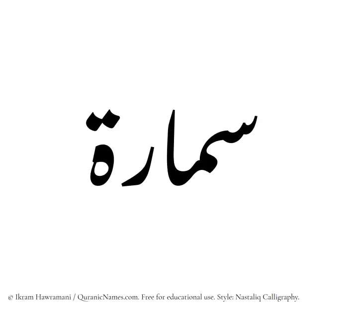 The Muslim name word Semaara written in Nastaliq calligraphic script