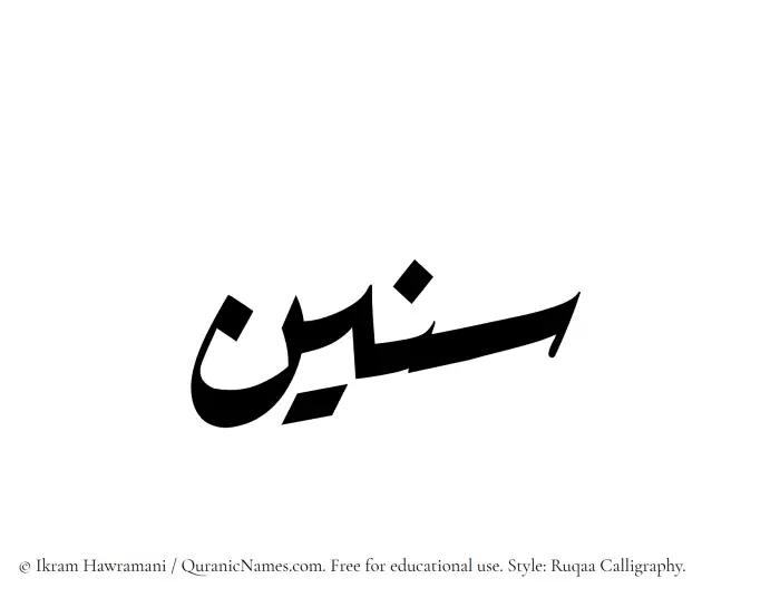 The Muslim name Seneen written in Ruqaa calligraphic script