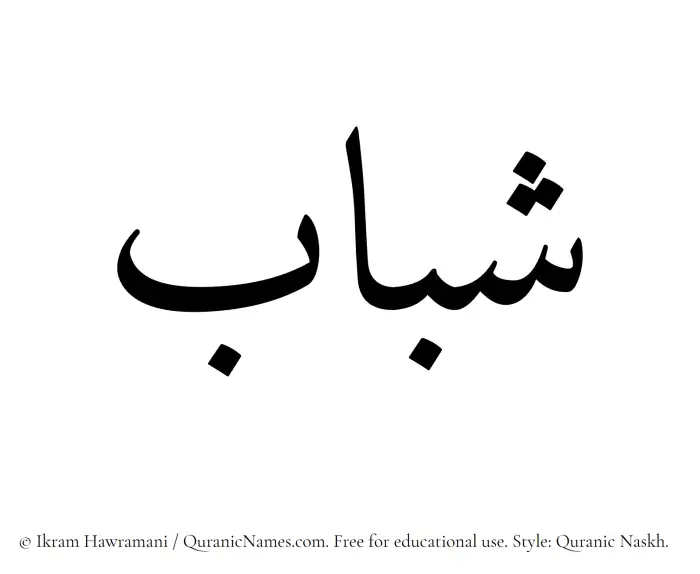 The Muslim name Shabab written in Quranic naskh script